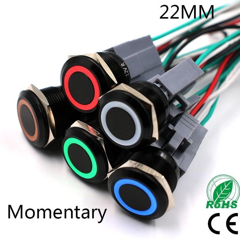 EARU-22mm Alumina Black Body Press Metal Push Button Switch Momentary Reset on Sale