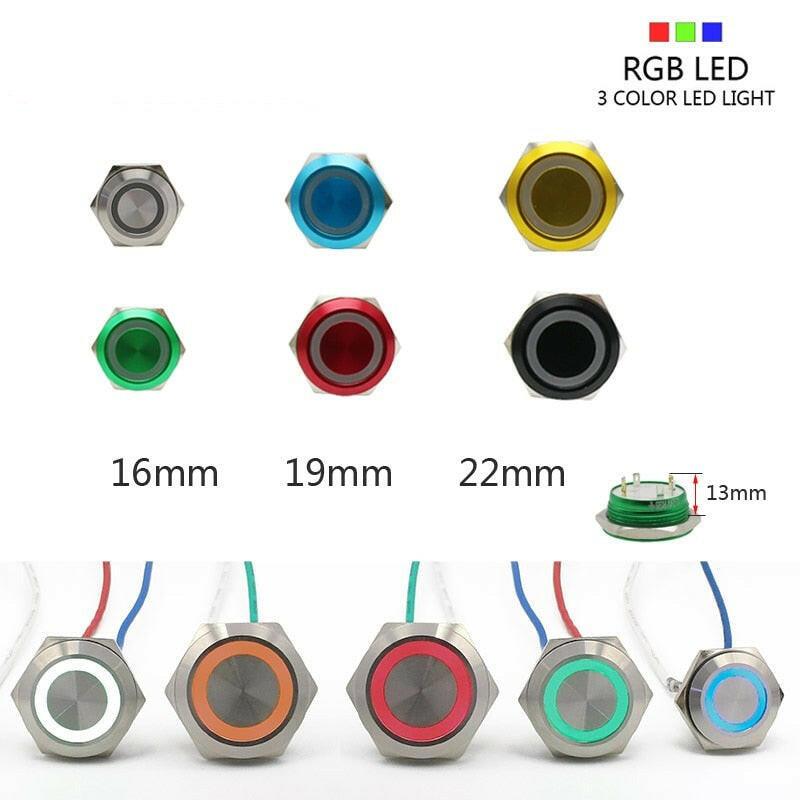 EARU-16/19/22mm 3 Triple Color RGB LED Momentary Self-Reset Metal waterproof power button Online Sale