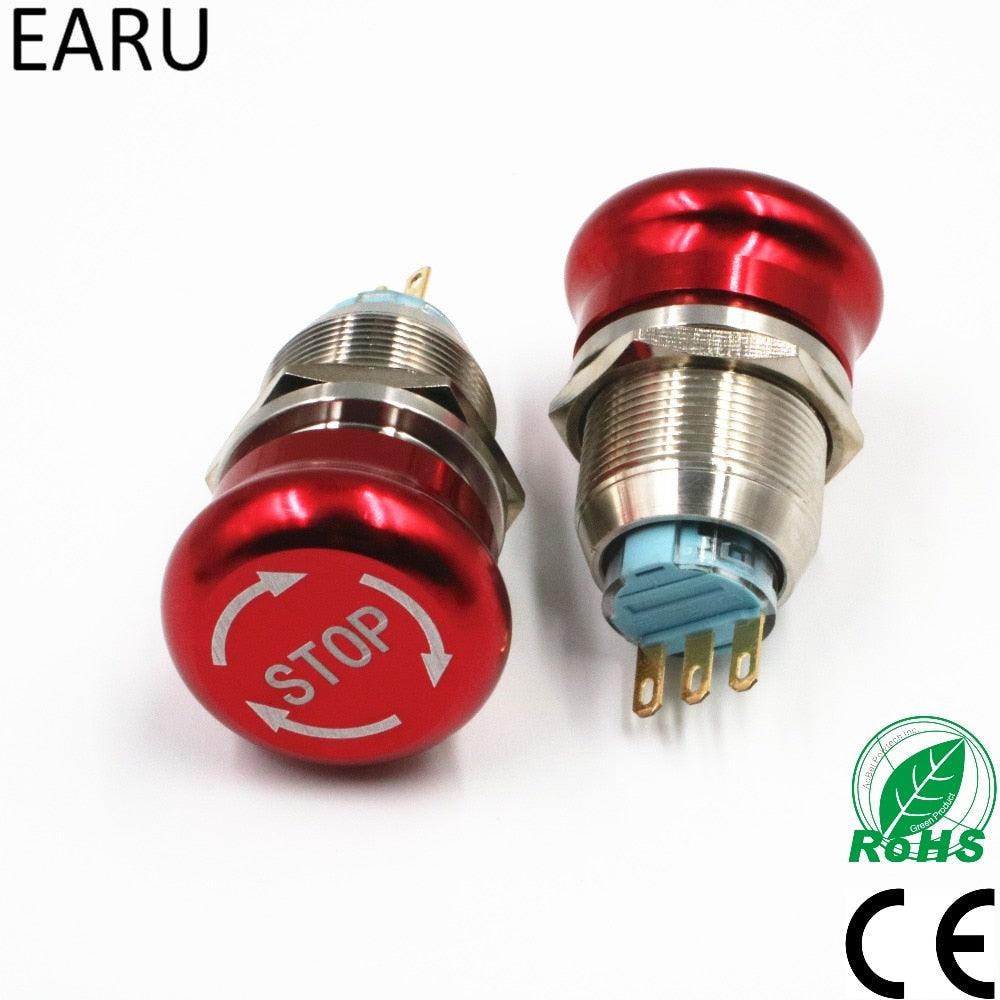EARU 19mm 22mm Pattern 2NO 2NC Waterproof Stainless Steel Metal Latching Emergency STOP Switch on Sale