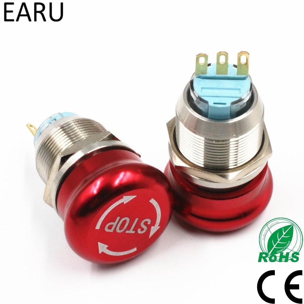 EARU 19mm 22mm Pattern 2NO 2NC Waterproof Stainless Steel Metal Latching Emergency STOP Switch on Sale