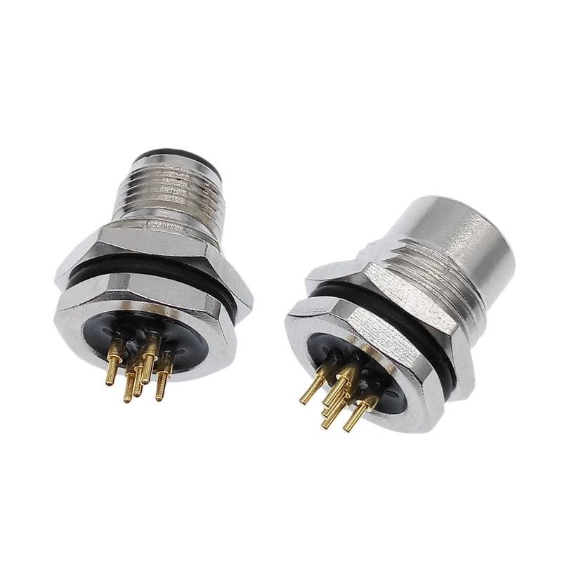 Front nut flange socket 4 5 8pin screw threaded male female M12 M16 waterproof connectors PCB sensor connector panel Online Sale