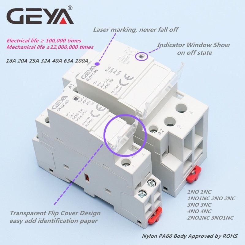 GEYA Din Rail Mounted Household Modular AC Contactor for Smart Home House Hotel AC220V 2P 16A 20A 25A 2NC 2NO 1NO1NC 50/60Hz Discount