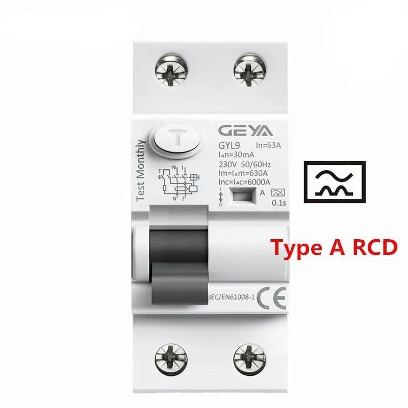 GEYA- Type A RCD Residual Current Circuit Breaker/ 2 Pole 40A 63A Online Sale