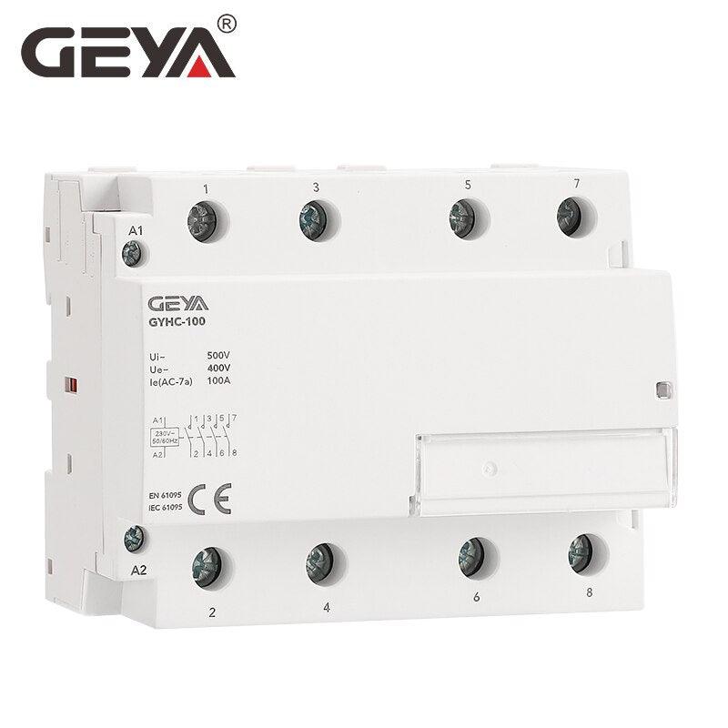 GEYA GYHC 4Pole 100A AC 220V 230V 50/60Hz Din Rail Household AC Modular Contactor Switch Controller Home Hotel Use Online Hot Sale