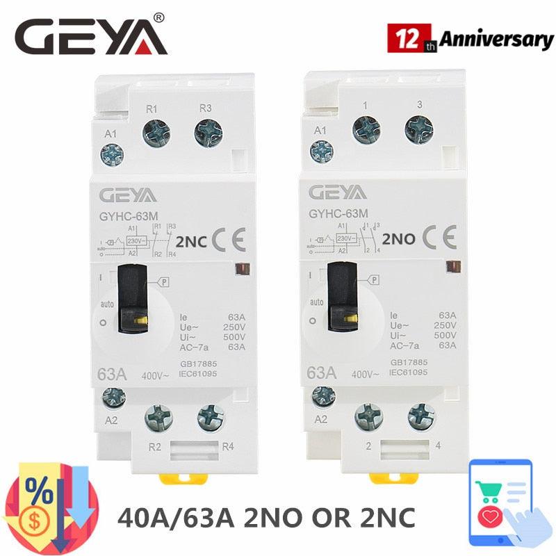GEYA GYHC 2P 40A 63A 2NO or 2NC Manual Household Modular DIN Rail AC Contactor  AC220V 230V Manual Control Online