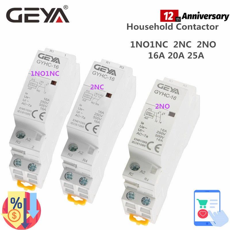 GEYA Din Rail Type Household Modular Contactor 2P 16A  20A 25A 2NC 2NO 1NO1NC 50/60Hz Automatic AC Contactor Sale