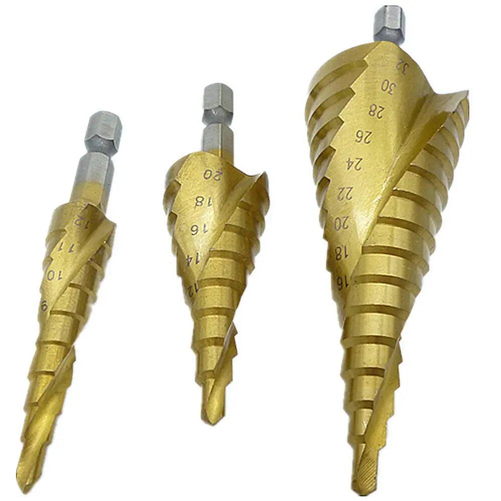 HSS Spiral Grooved Step Drill Bit| 4mm to 12mm/20mm/32mm| 3Pcs/Set Fashion