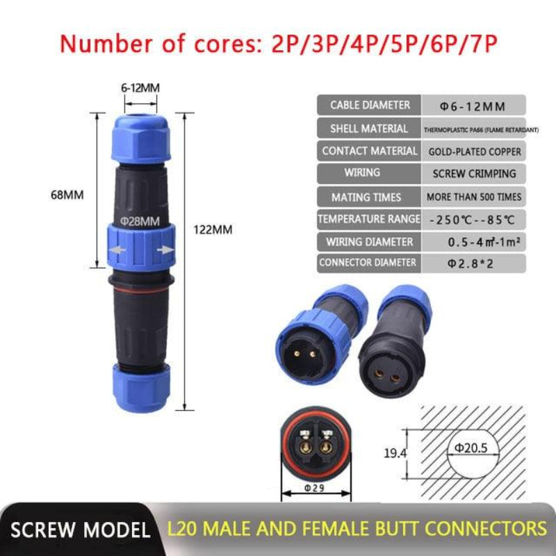 IP68 Waterproof Connector LD20 No Soldering Cable Connector 2 3 4 5 6 7 Pin Optional Sale