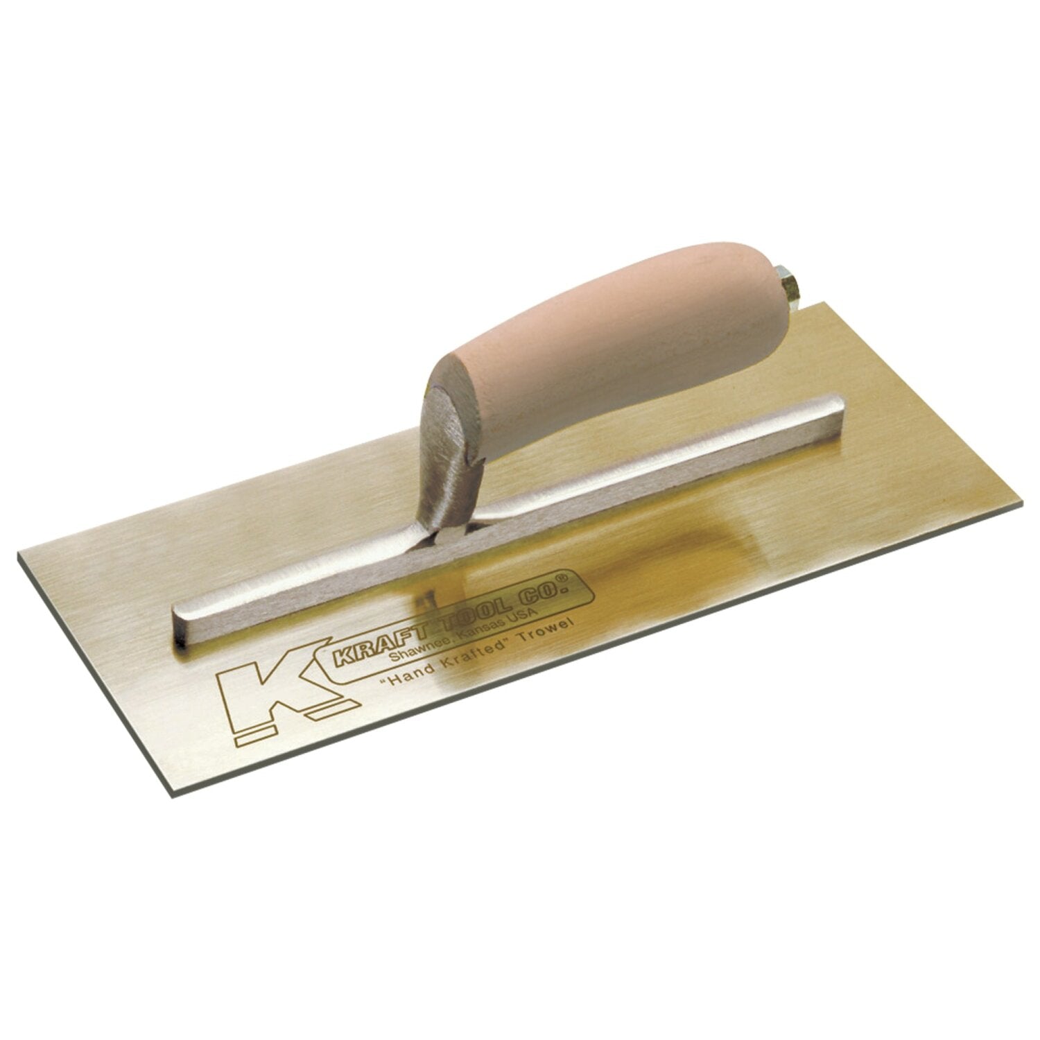 Kraft Tool PL460 13″ x 5″ Golden Stainless Steel Finish Trowel with Camel Back Wood Handle on Sale
