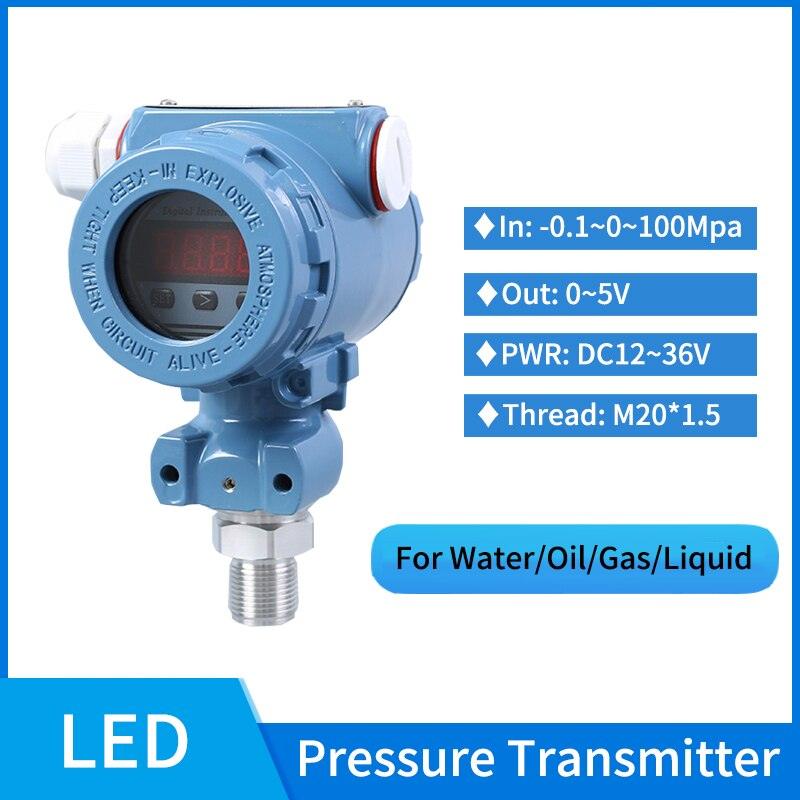 LED Display Pressure Transducer Water Air Oil Pressure Sensor Diffusion Dilicon Absolute Vacuum 0-5V Pressure Transmitter Hot on Sale
