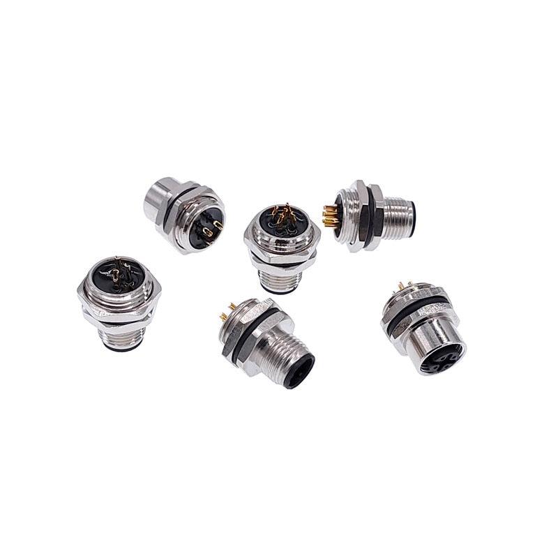 M1216 3/4/5/8Pin sensor connector mounting hole 16mm M12 Flange Socket panel back mount threaded coupling Male&Female Supply