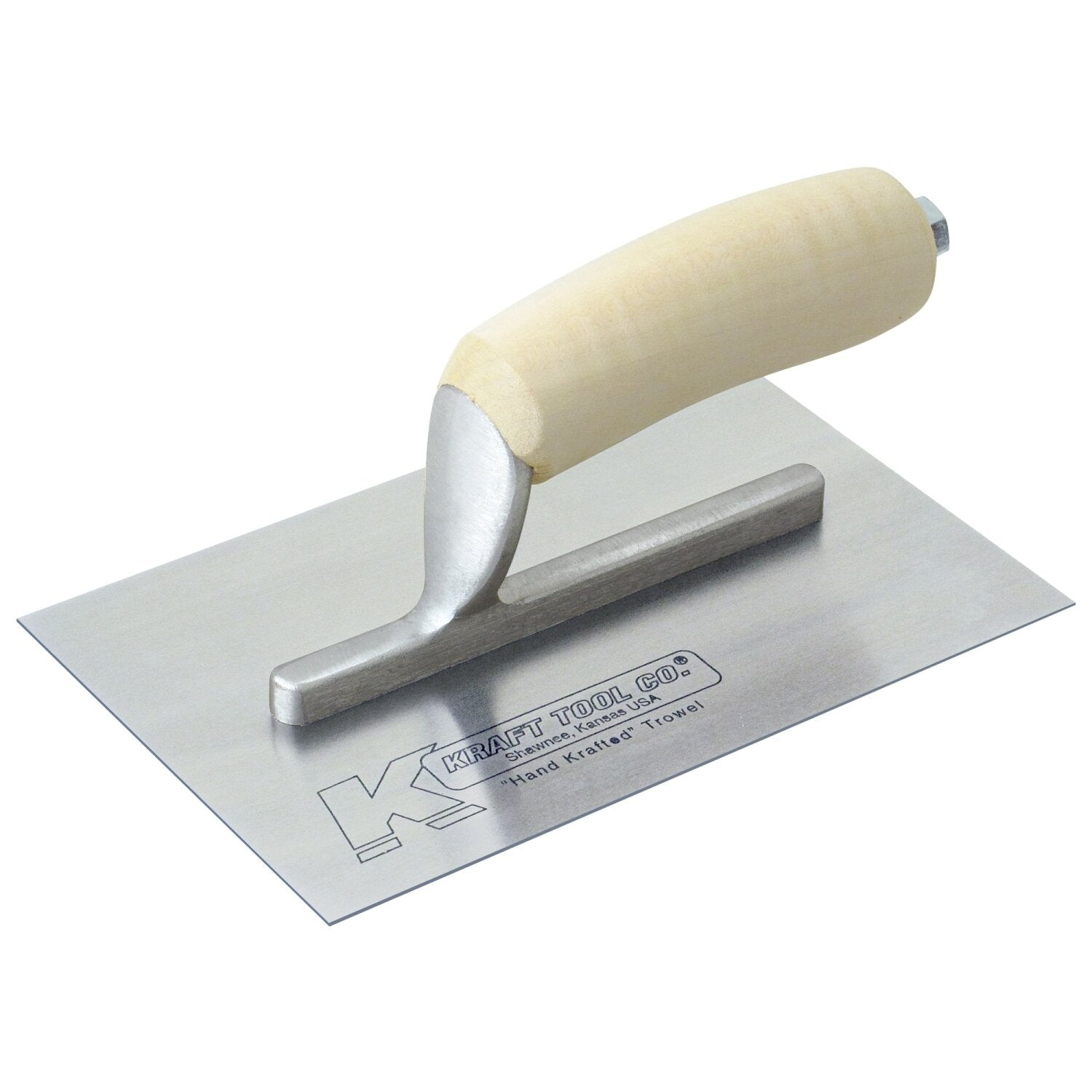 Kraft Tool PL406 8″ x 3″ Swedish Stainless Steel Midget Finishing Trowel with Camel Back Wood Handle Supply