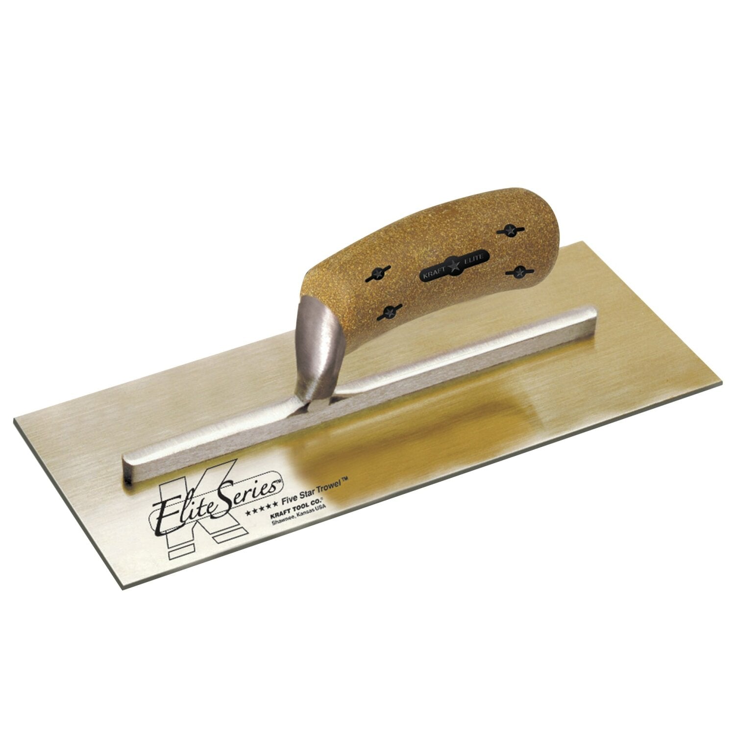 Kraft Tool PLE458K Elite Series Five Star 12″x5″ Golden Stainless Steel Plaster Trowel with Cork Handle on a Short Shank Hot on Sale