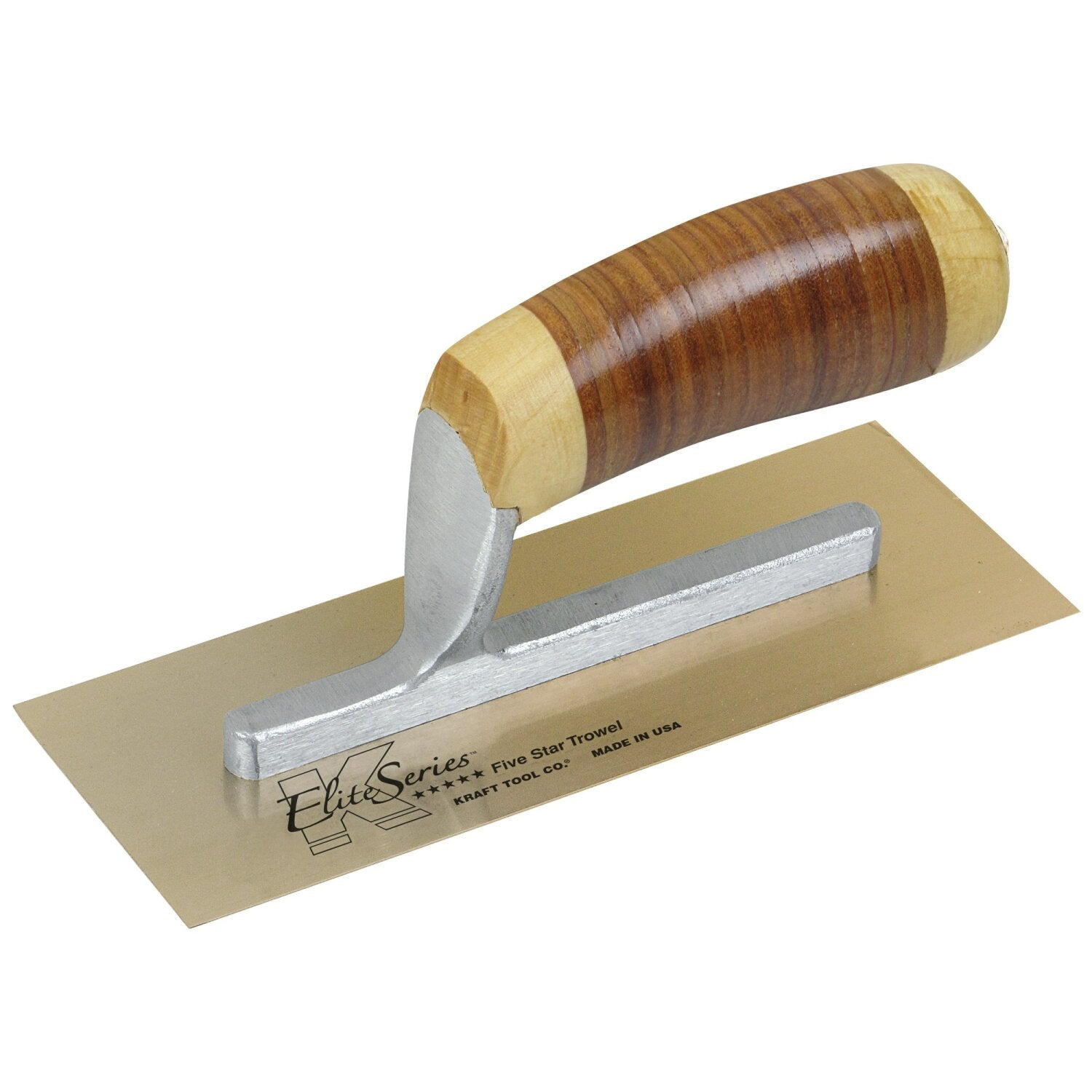 Kraft Tool PLE411L Elite Series Five Star 8″ x 3″ Golden Stainless Steel Midget Trowel with Leather Handle Discount