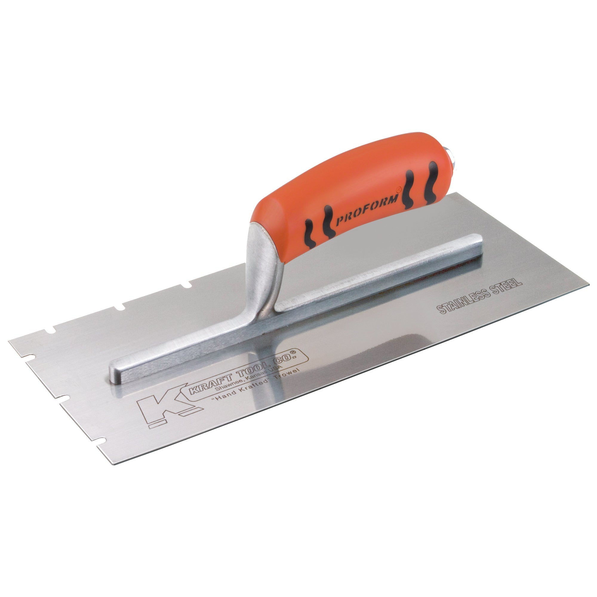 Kraft Tool PL623PF 12″ x 5″ Stainless Steel EIFS 1/4″ x 1/4″ x 1-1/2″ Notch Trowel with ProForm Handle Fashion