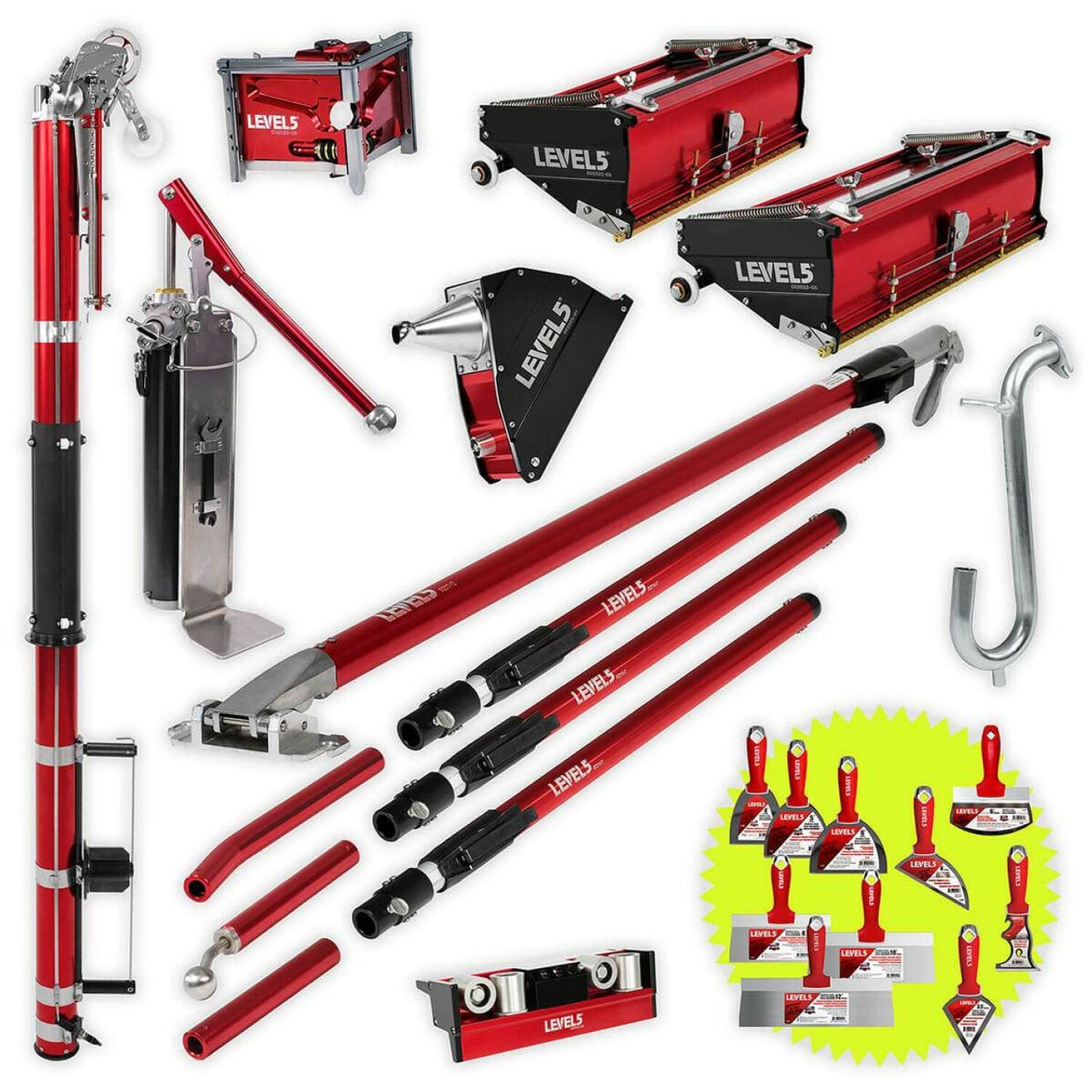 Level5 4-601P Taping & Finishing Set 10/12″ Flat Boxes, 3″ Corner Finisher, Angle Box, Pump, Roller, Ext. Handle Sale
