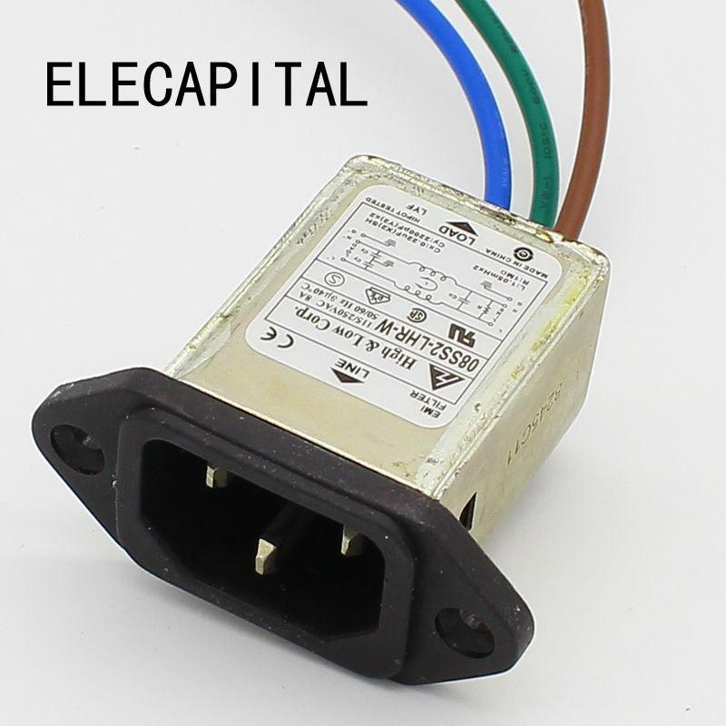 panel mounting 3 pins ac socket 8A EMI filter 115/250VAC 8A 50/60Hz High & Low Corp. EMI power filter Connector Online Sale