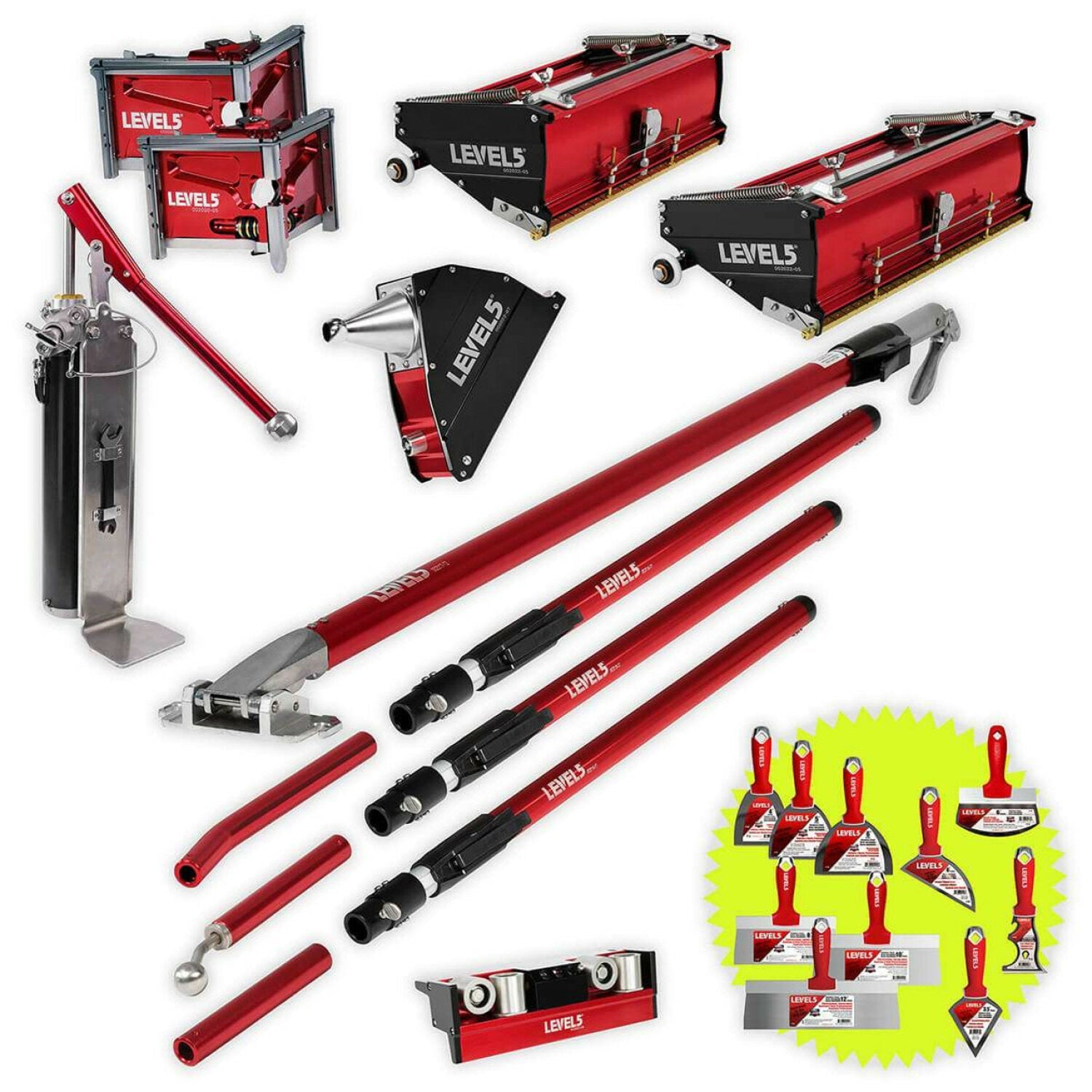 Level5 4-622 10/12″ Flat Boxes, 3/3.5″ Corner Finishers, Angle Box, Pump, Roller, Std. Handles Online now