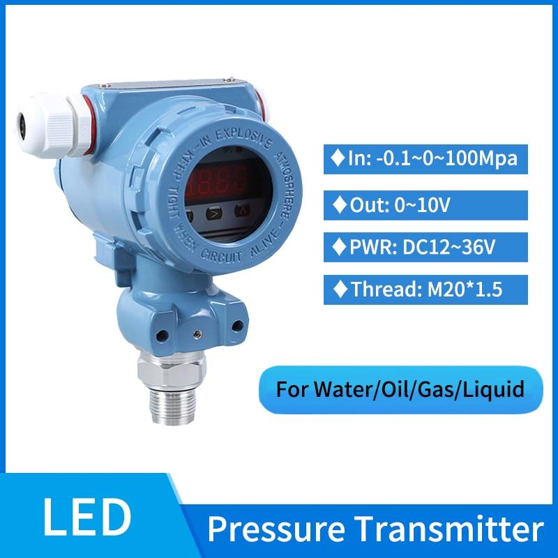 Piezoelectric Pressure Sensor 0-10v Membrane Pressure Transducer with LED Display 100bar 0-10v Water Pressure Transmitter Online Hot Sale