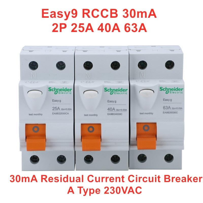 Schneider Electric Easy9 RCCB 2P 25A 40A 63A 30mA Residual Current Circuit Breaker A type Supply