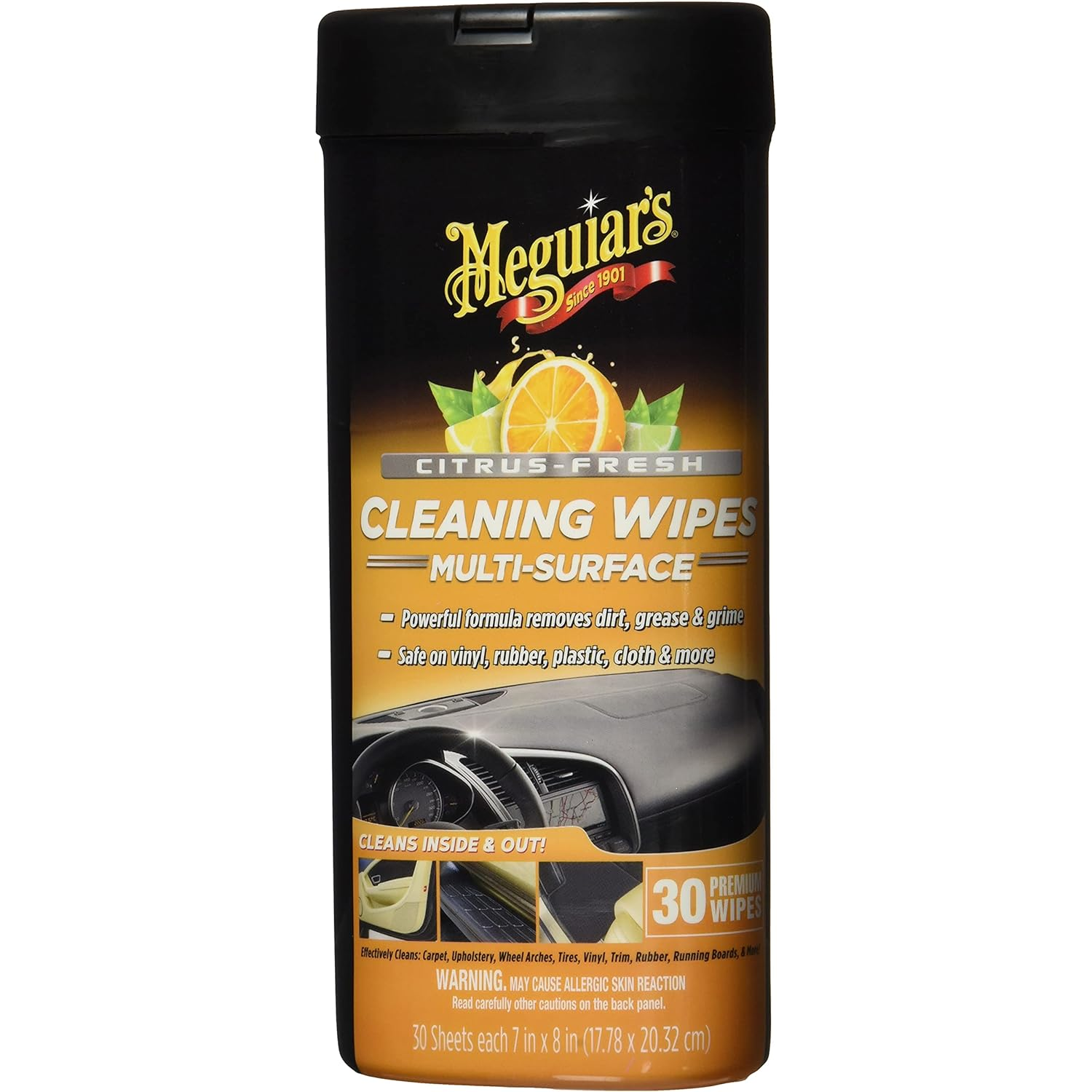 Meguiar’s G190600 Citrus-Fresh Cleaning Wipes, 25 Wipes Supply