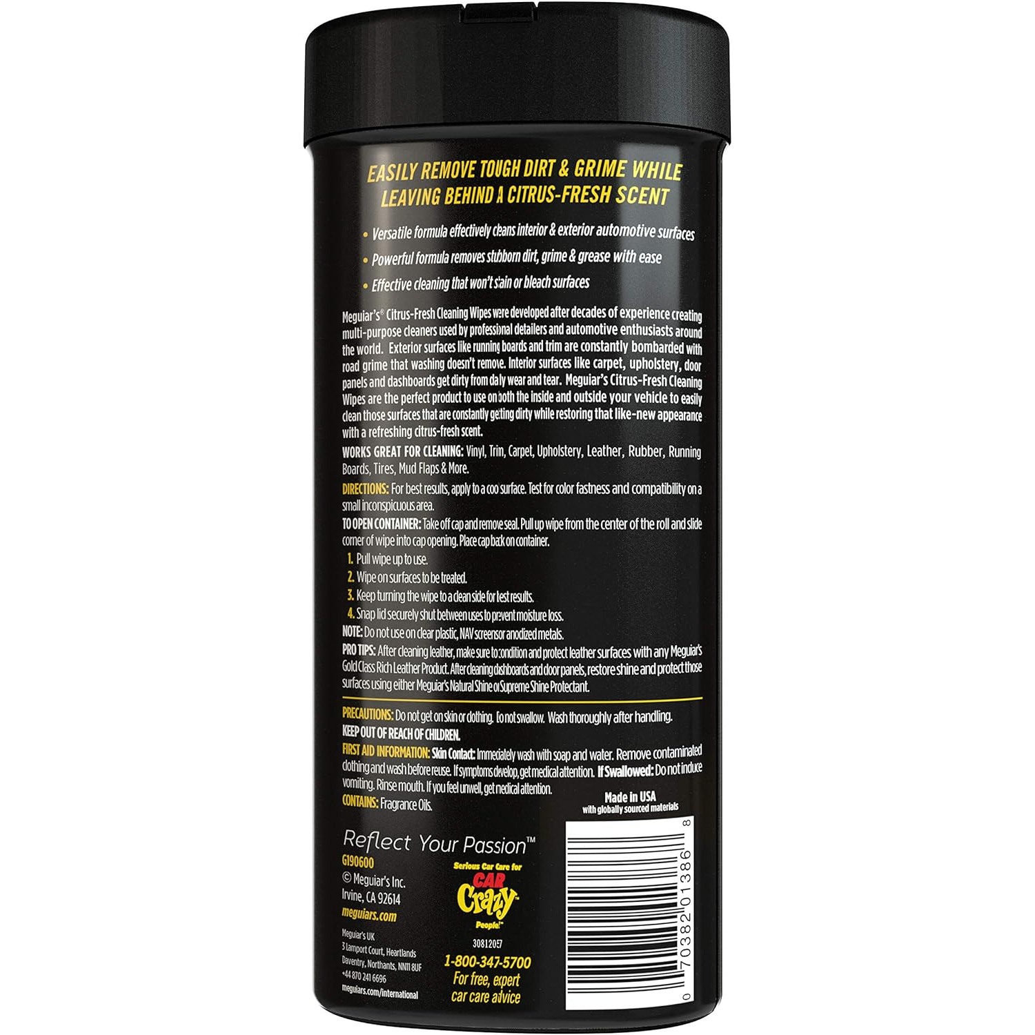 Meguiar’s G190600 Citrus-Fresh Cleaning Wipes, 25 Wipes Supply