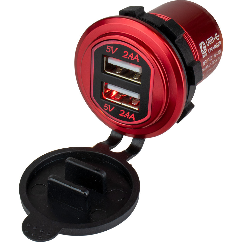 Sea-Dog Round Red Dual USB Charger w/1 Quick Charge Port + [426504-1] Sale