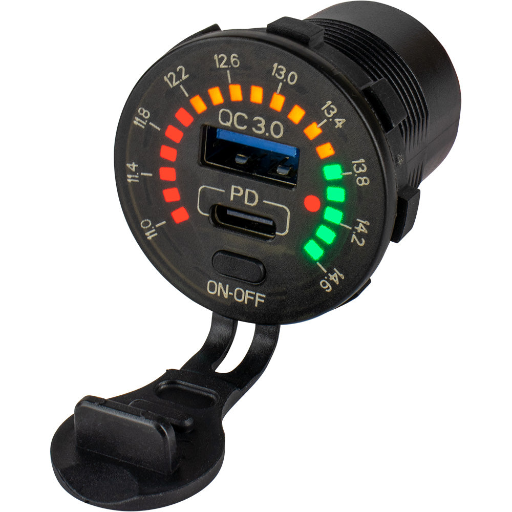 Sea-Dog Round Rainbow Voltmeter w/USB  USB-C Power Socket [426519-1] Online now