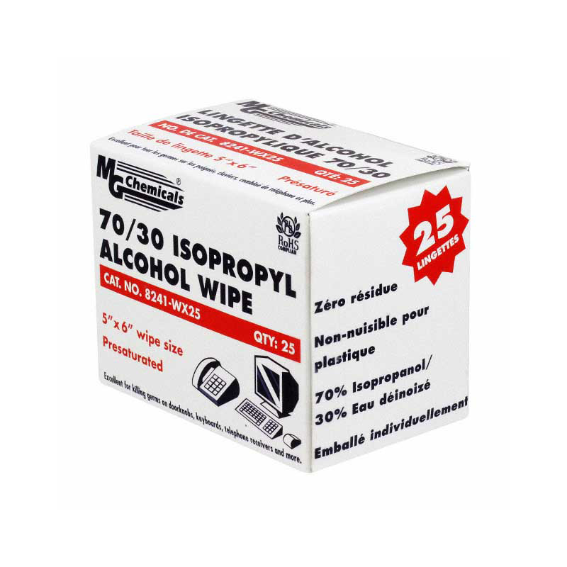 Mg Chemicals 8241-WX25 70/30 IPA Wipes, 25 Wipes Online now