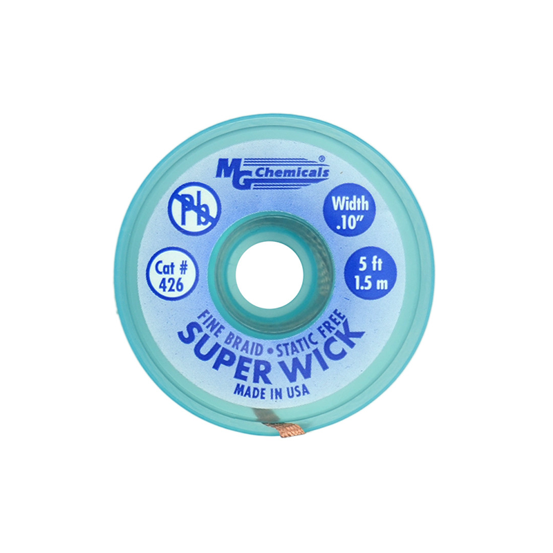 MG Chemicals 426 Fine Braid Super Wick with RMA Flux 400 Series #4 5′ Length x 0.1″ Width Blue Fashion