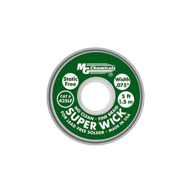 MG Chemicals 425-LF Desoldering Braid No Clean Fine Braid Super Wick for Lead Free Solder 0.075″ Width x 5′ Length Green Discount