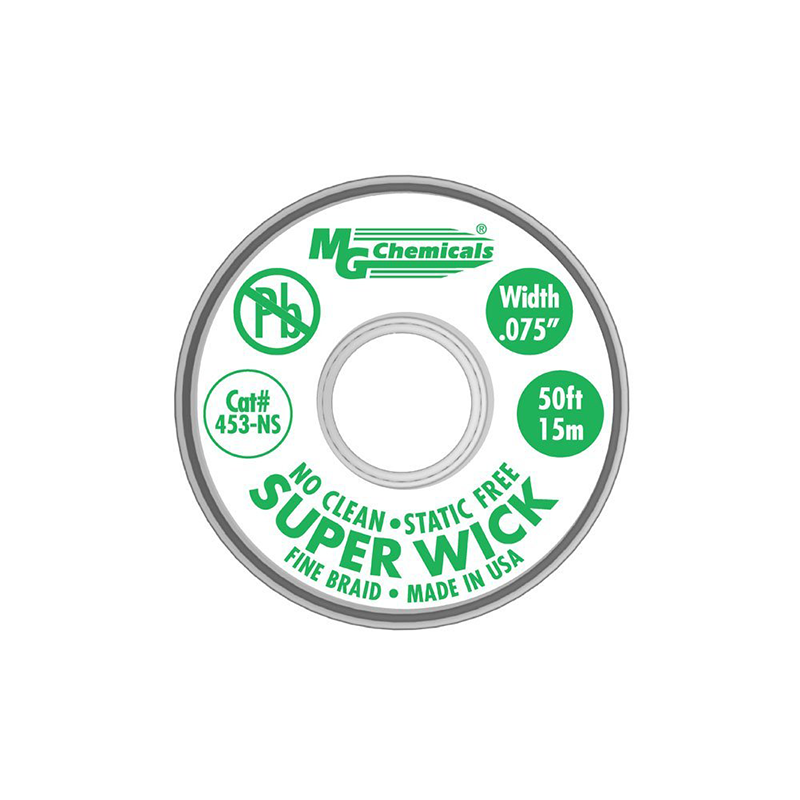 MG Chemicals 453-NS No Clean Super Wick Desoldering Braid 400-NS Series #3 0.075″ Width x 50′ Length Green Online