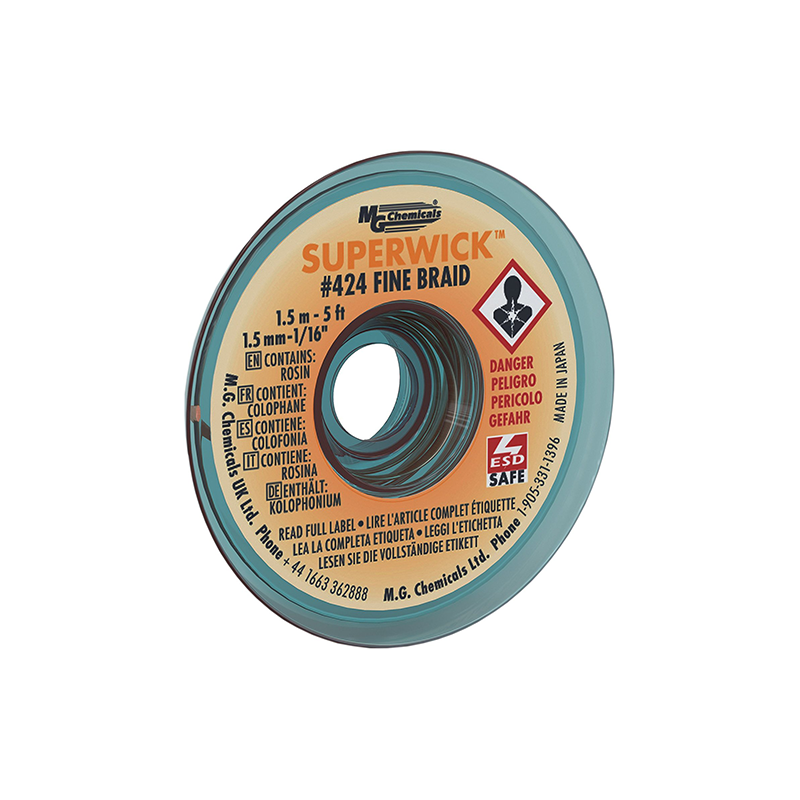 MG Chemicals 424 Fine Braid Super Wick with RMA Flux 400 Series #2 5′ Length x 0.05″ Width Yellow Online