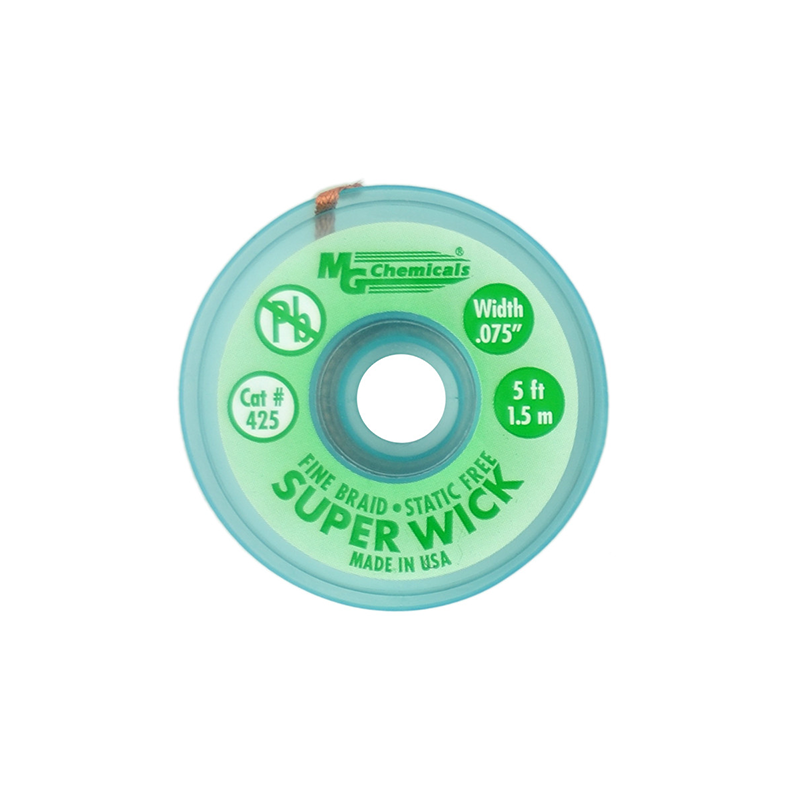 MG Chemicals 425 Fine Braid Super Wick with RMA Flux 400 Series #3 5′ Length x 0.075″ Width Green Supply