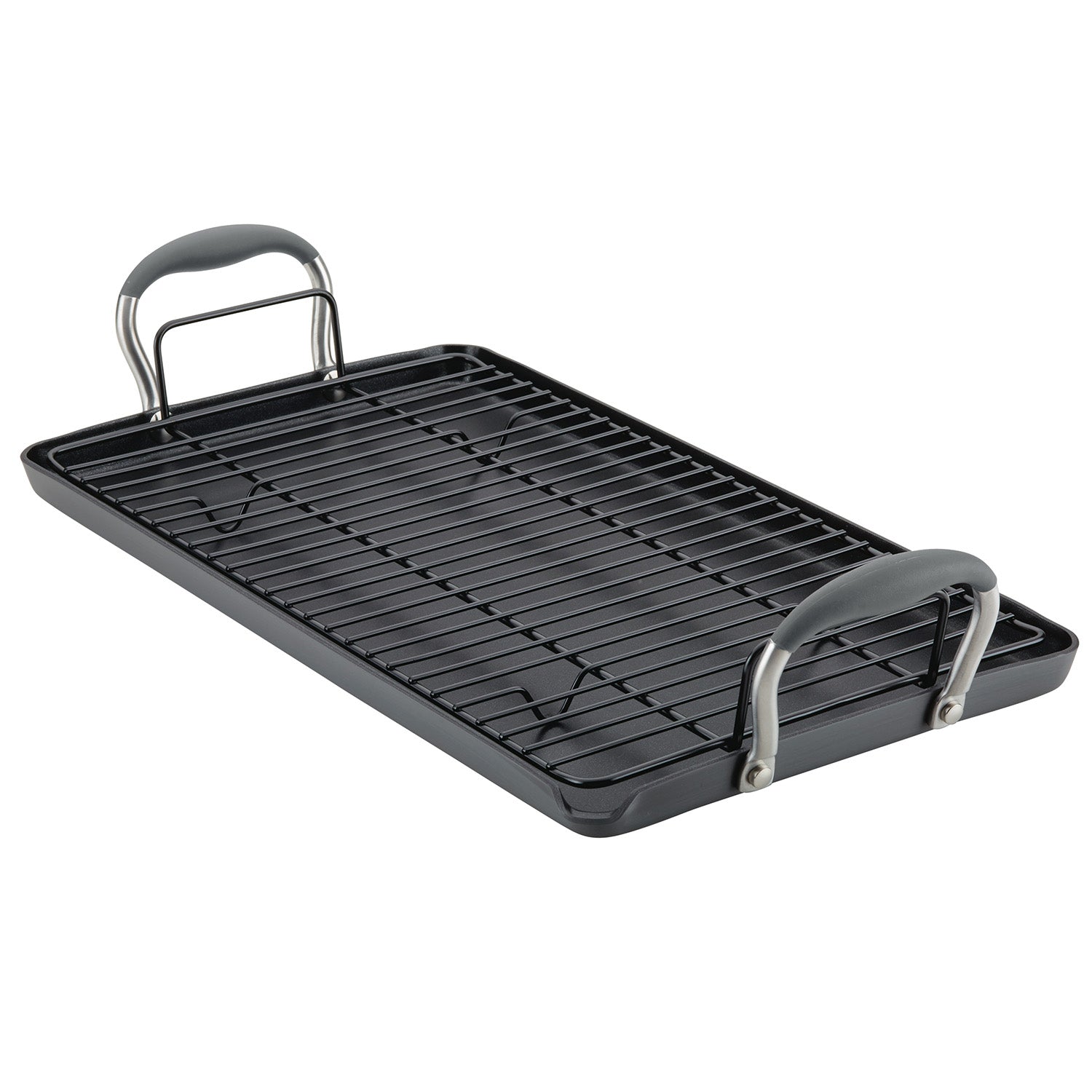 Anolon Advanced Home Hard Anodized Nonstick Double Burner Griddle with Roasting Rack, 2-Piece, Moonstone Sale