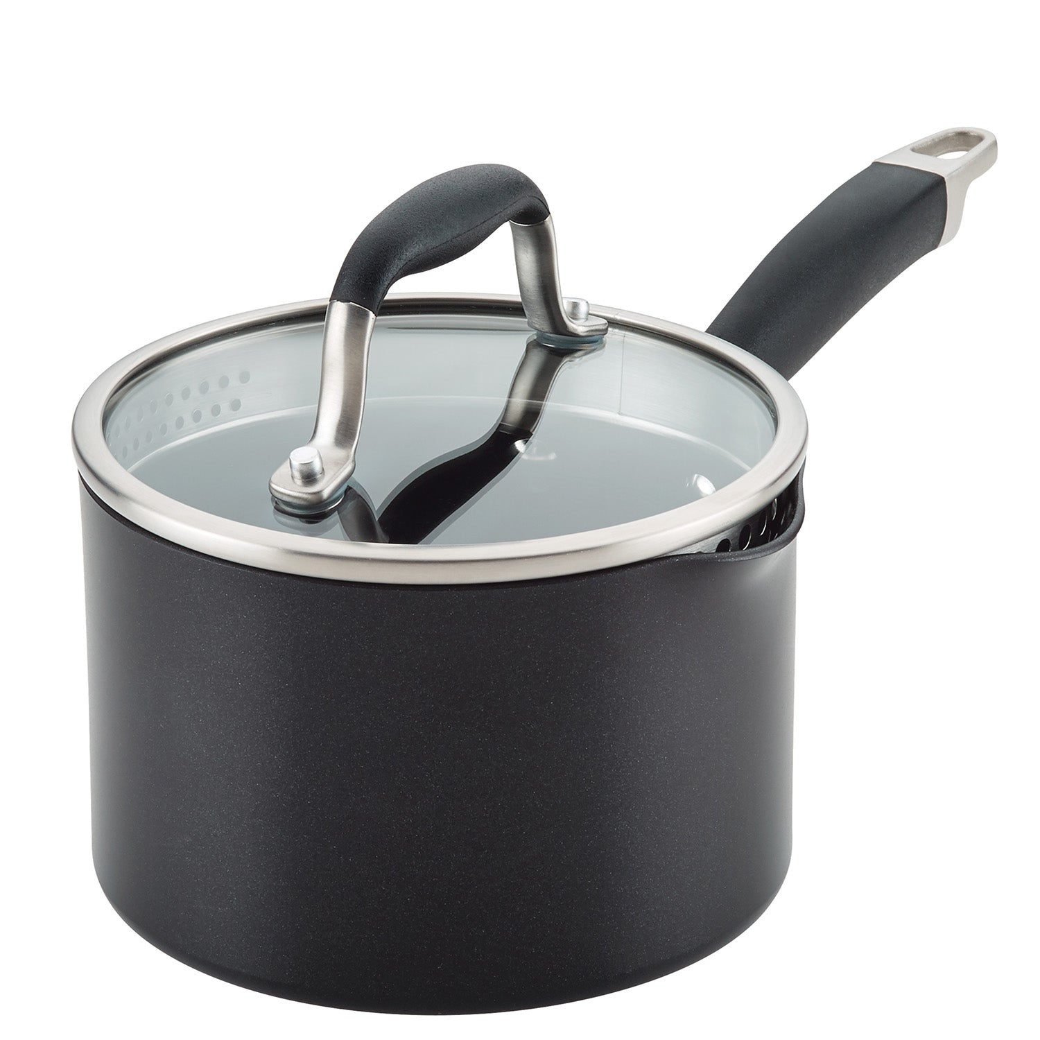 Anolon Advanced Home Hard-Anodized Nonstick Saucepan with Straining Lid, 2-Quart, Onyx Fashion