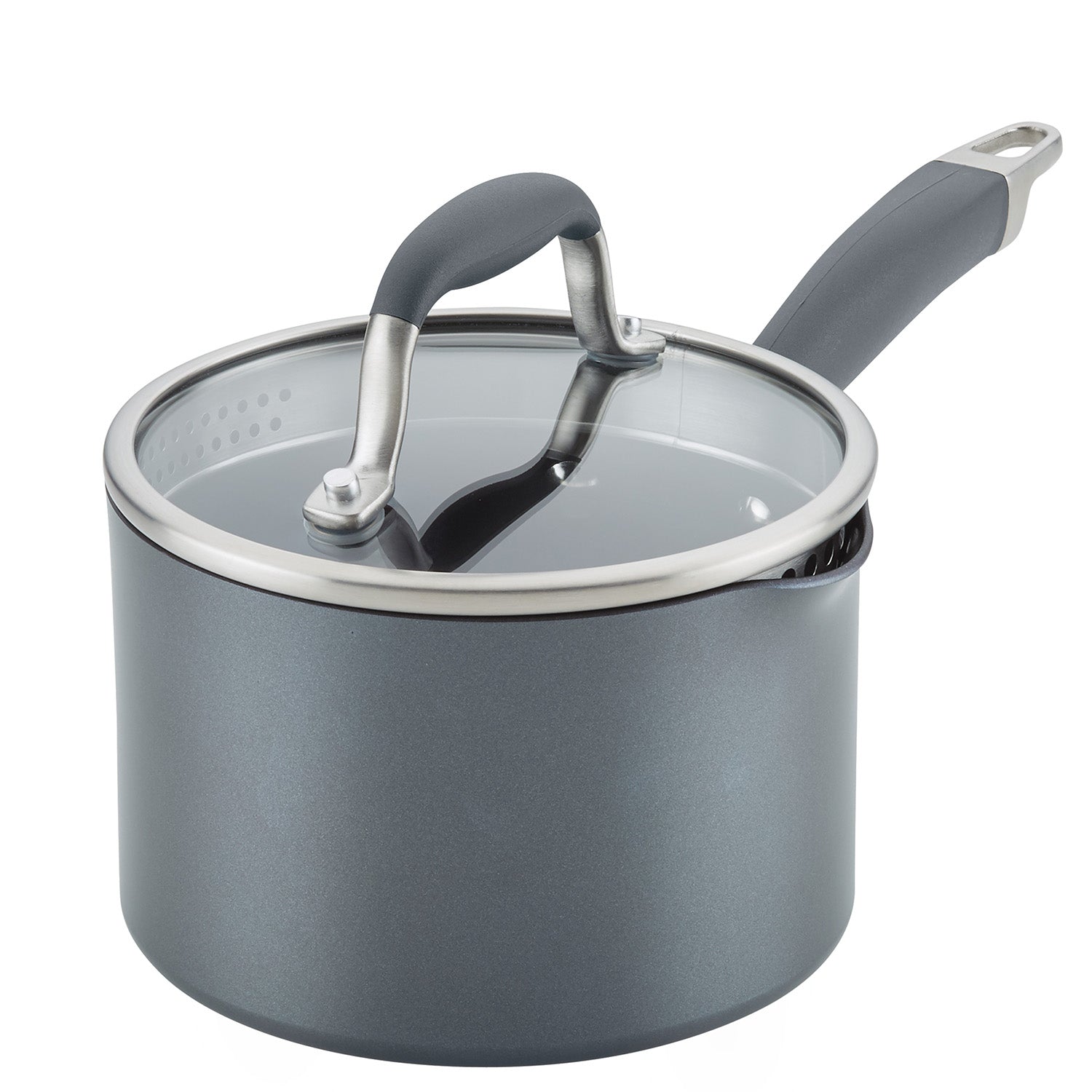 Anolon Advanced Home Hard-Anodized Nonstick Saucepan with Straining Lid, 2-Quart, Moonstone Fashion