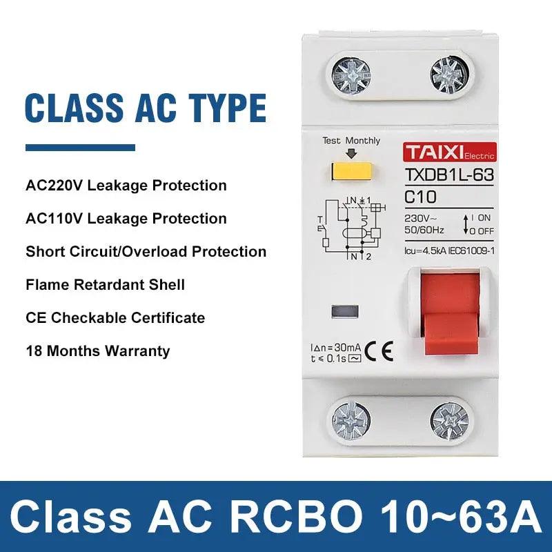 TAIXI-  Type A / AC RCBO DPNL Breaker 1P+N | 16A 20A 32A 40A 50A 63A Supply
