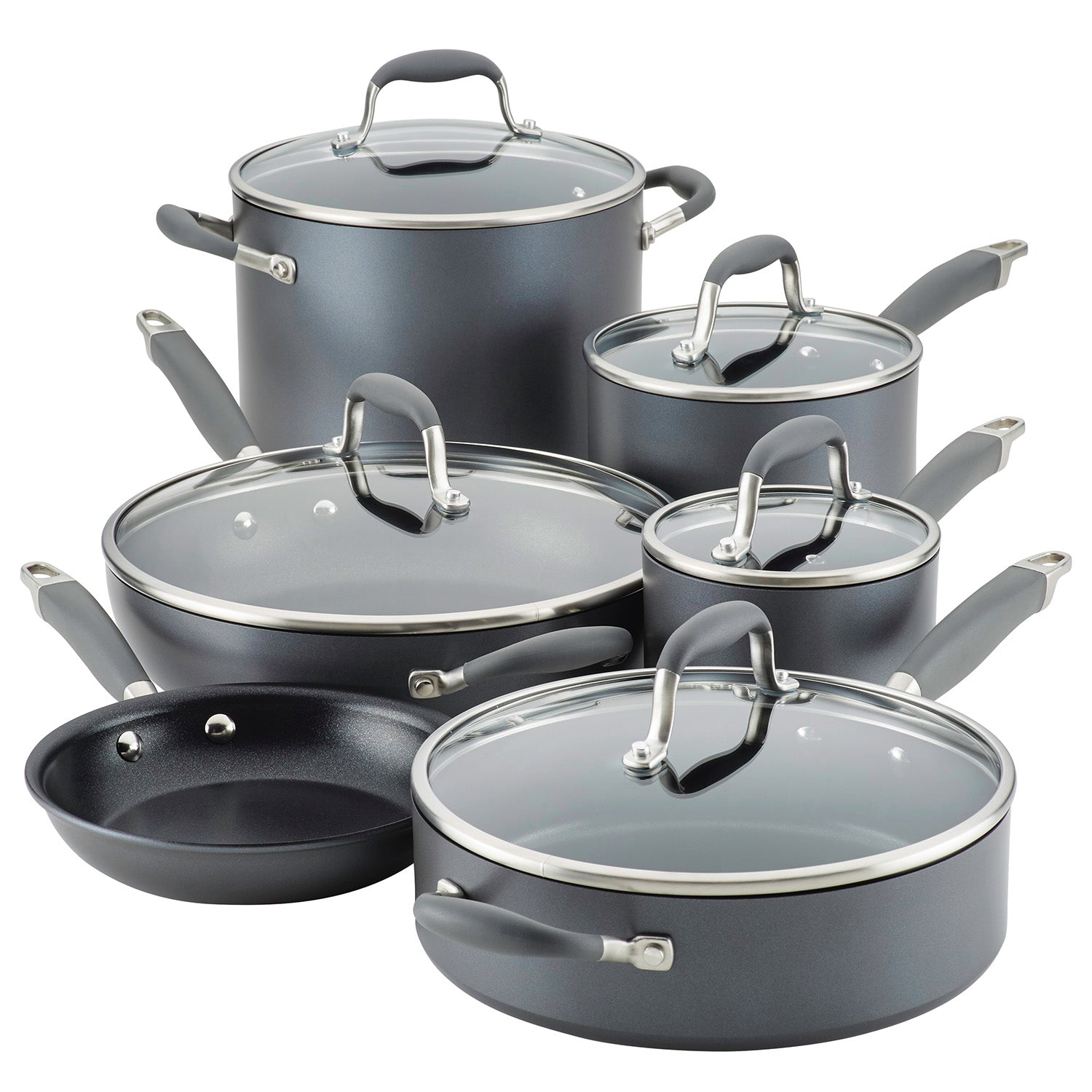 Anolon Advanced Home Hard-Anodized Nonstick Cookware Set, 11-Piece, Moonstone Fashion