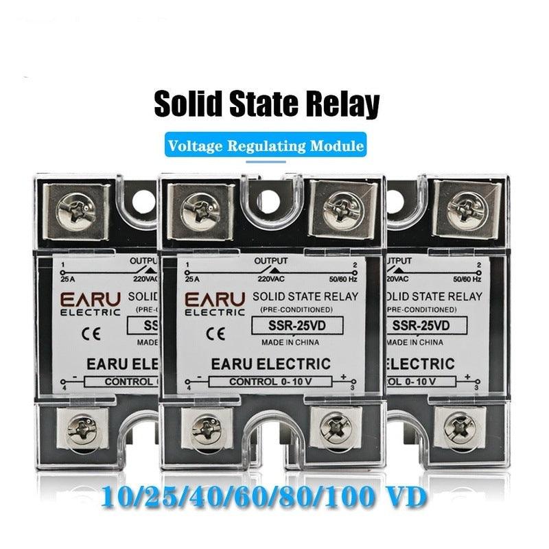 SSR-10VD SSR-40VD SSR 25A 80A 100A Single Phase Solid State Relay Voltage Regulator Module Input 0-10V Output 220VAC Radiator Online Sale