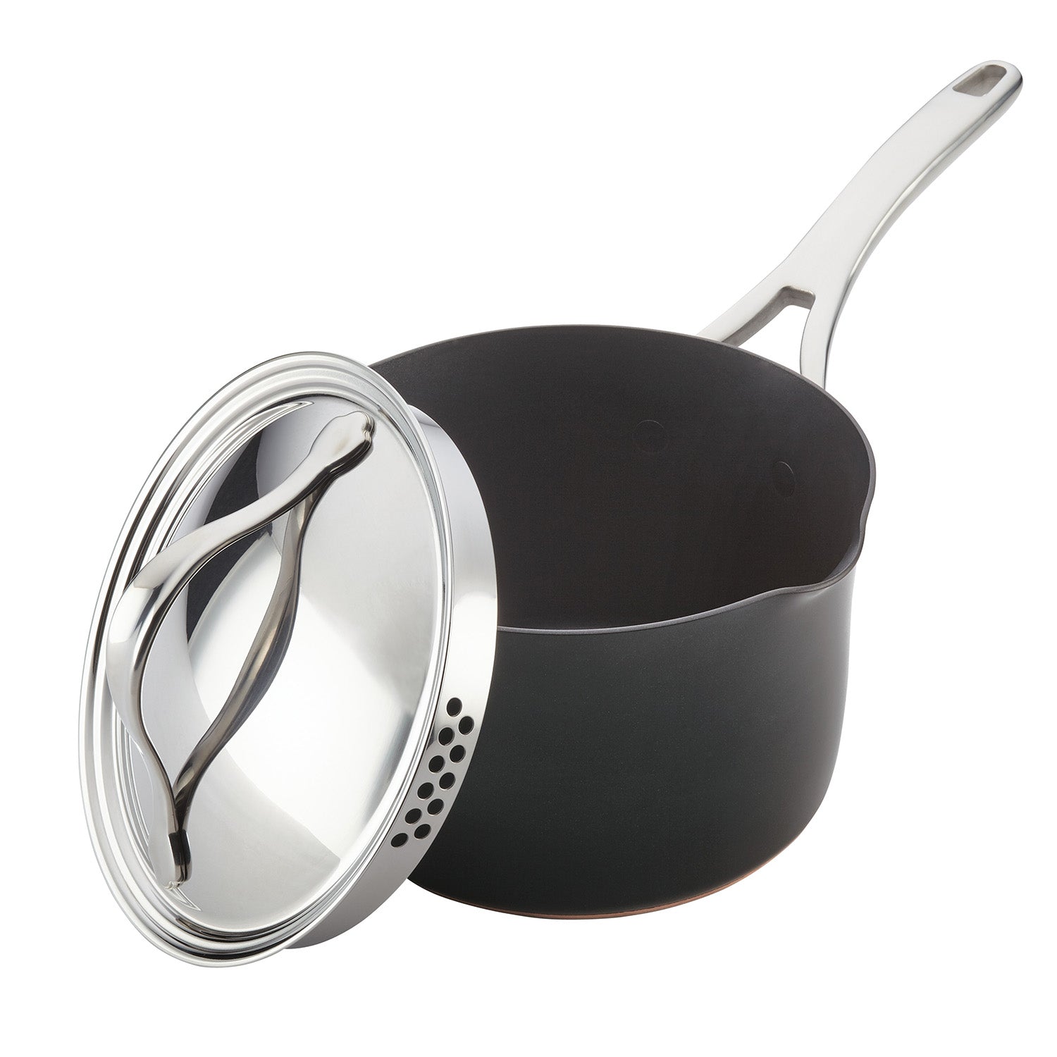 Anolon Nouvelle Copper Luxe Hard-Anodized Nonstick Straining Saucepan, 3.5-Quart, Onyx on Sale