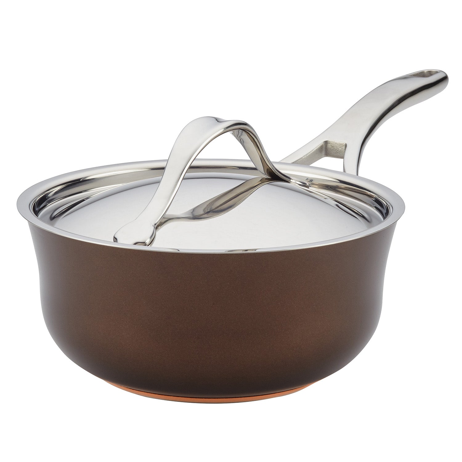 Anolon Nouvelle Copper Luxe Hard-Anodized Nonstick Saucier with Lid, 2.5-Quart, Sable Supply