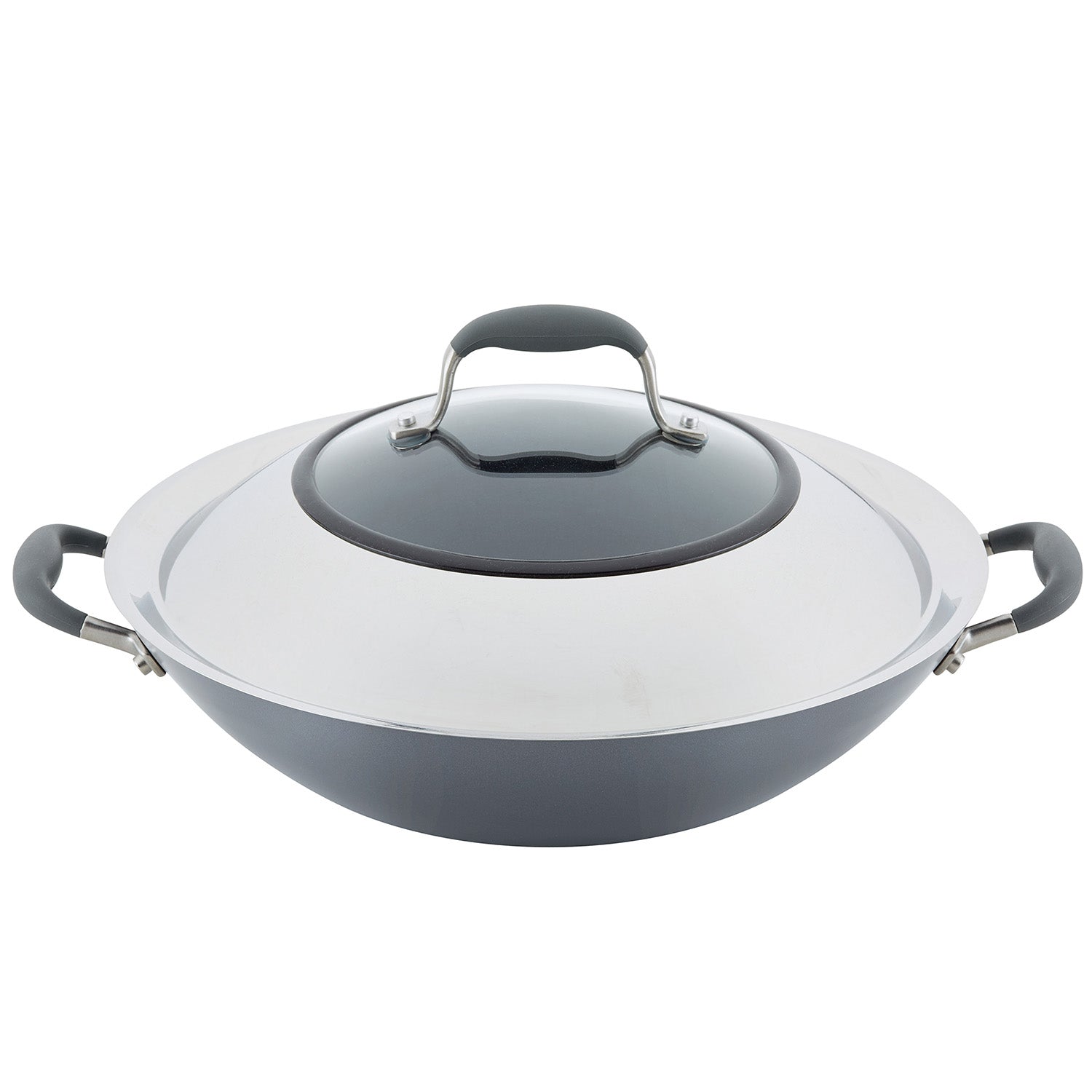 Anolon Advanced Home Hard-Anodized Nonstick Wok with Side Handles and Lid, 14-Inch, Moonstone Hot on Sale