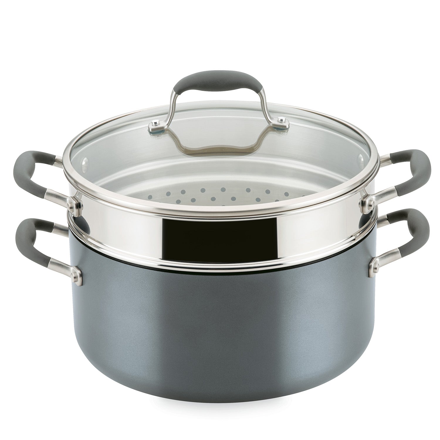 Anolon Advanced Home Hard-Anodized Nonstick Wide Stockpot with Steamer Insert Set, 3-Piece, Moonstone Online Hot Sale