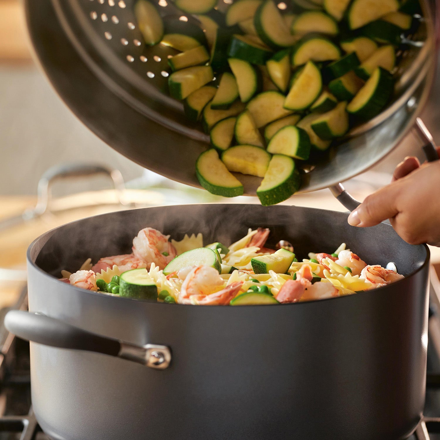 Anolon Advanced Home Hard-Anodized Nonstick Wide Stockpot with Steamer Insert Set, 3-Piece, Moonstone Online Hot Sale