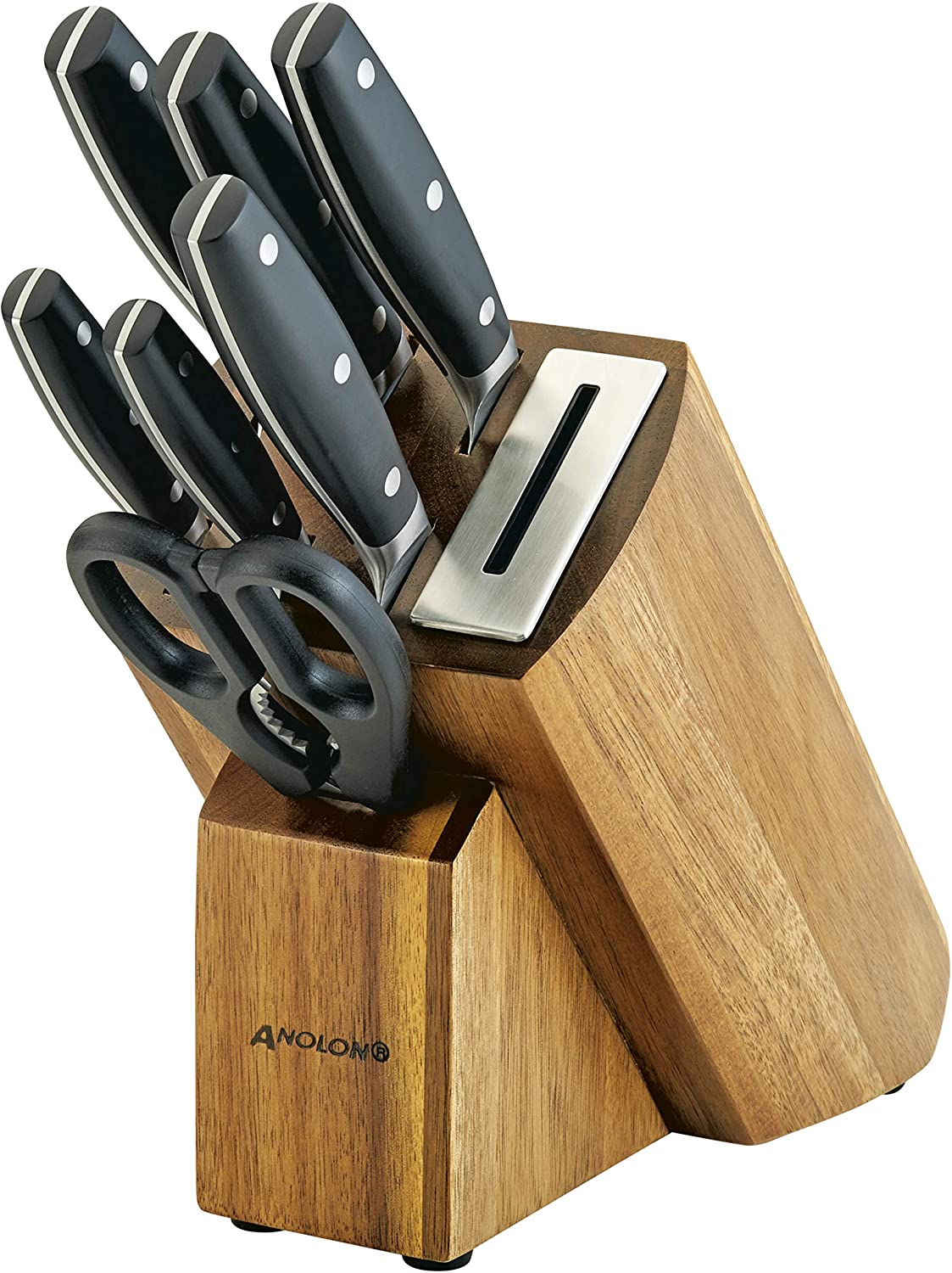 Anolon AlwaysSharp 8 Piece Japanese Steel Knife Block Set with Built-In Sharpener Sale