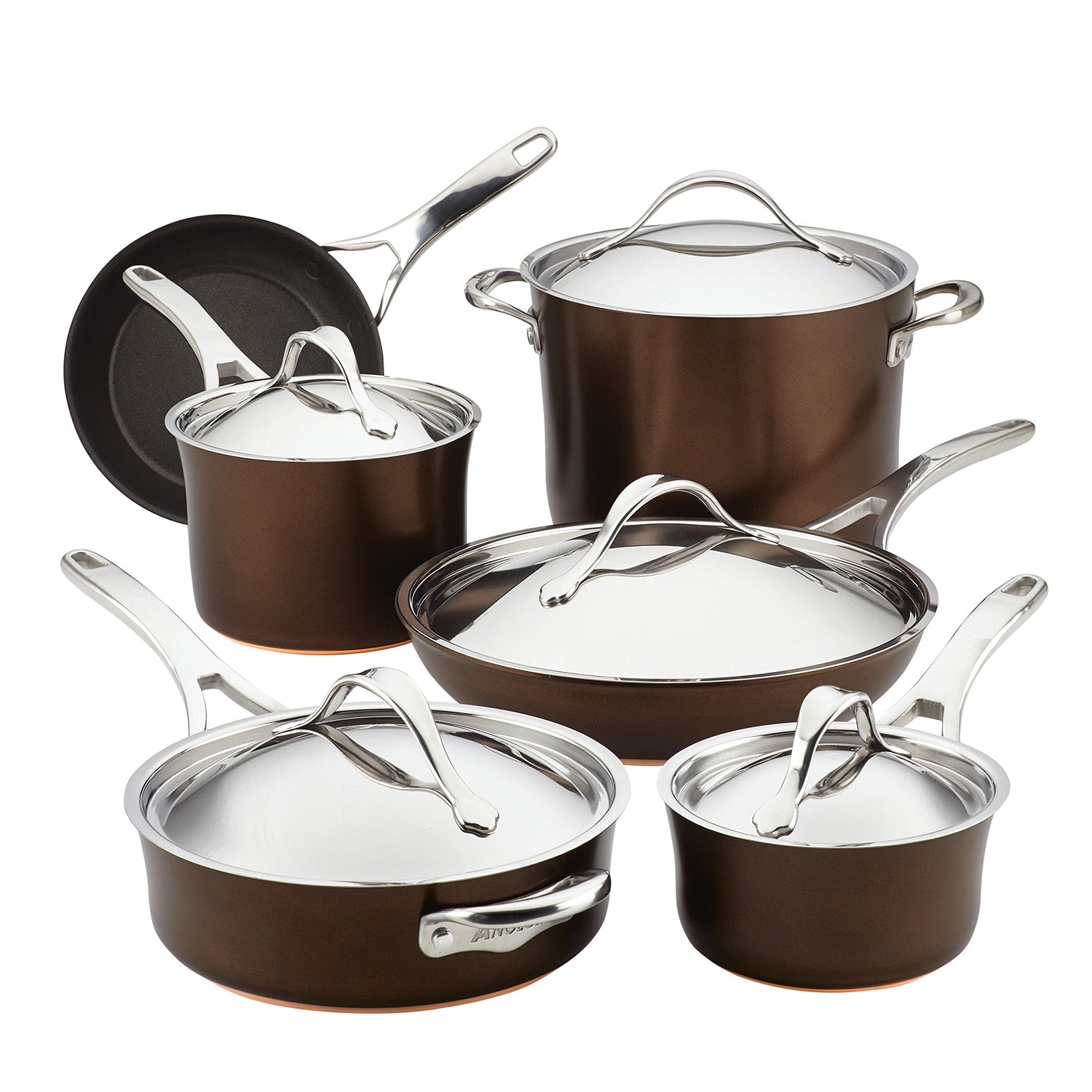 Anolon Nouvelle Copper Luxe Hard-Anodized Nonstick Cookware Set, 11-Piece, Sable Online Hot Sale