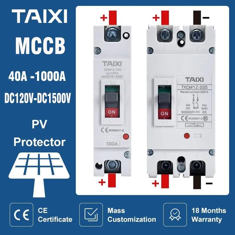 TAIXI- Solar MCCB 500V 1000V 1500V DC Photovoltaic Circuit Breaker Online Sale
