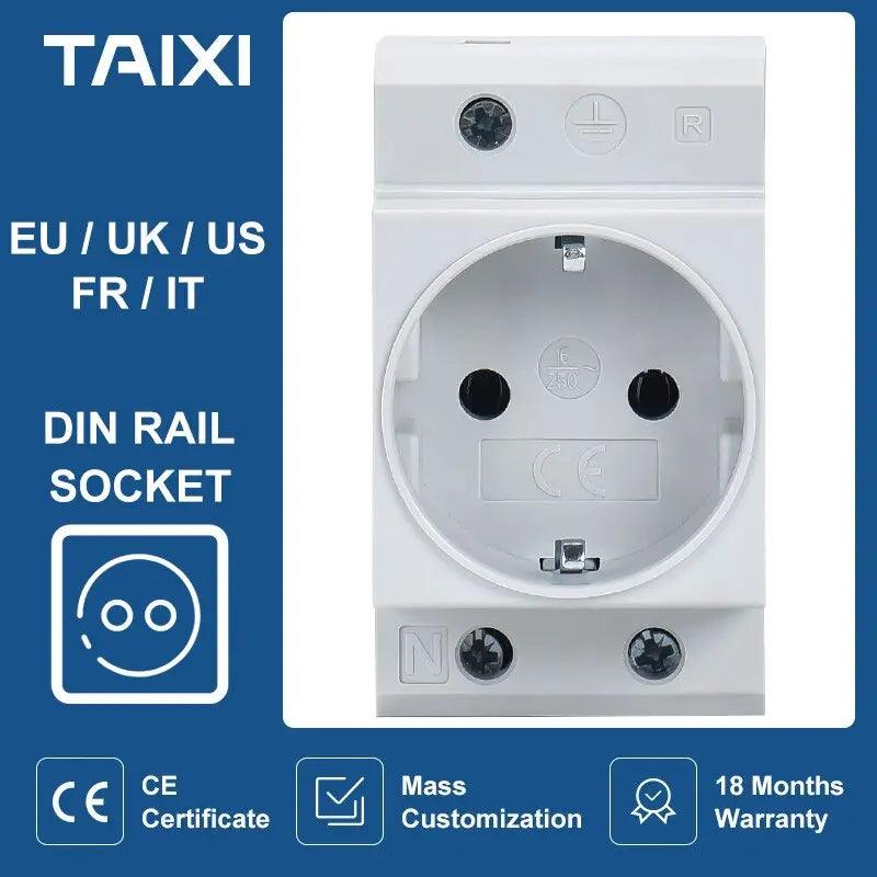 TAIXI- DIN Rail Socket 250V 16A Industrial Socket UK US FR EU AU IT optional Online Hot Sale