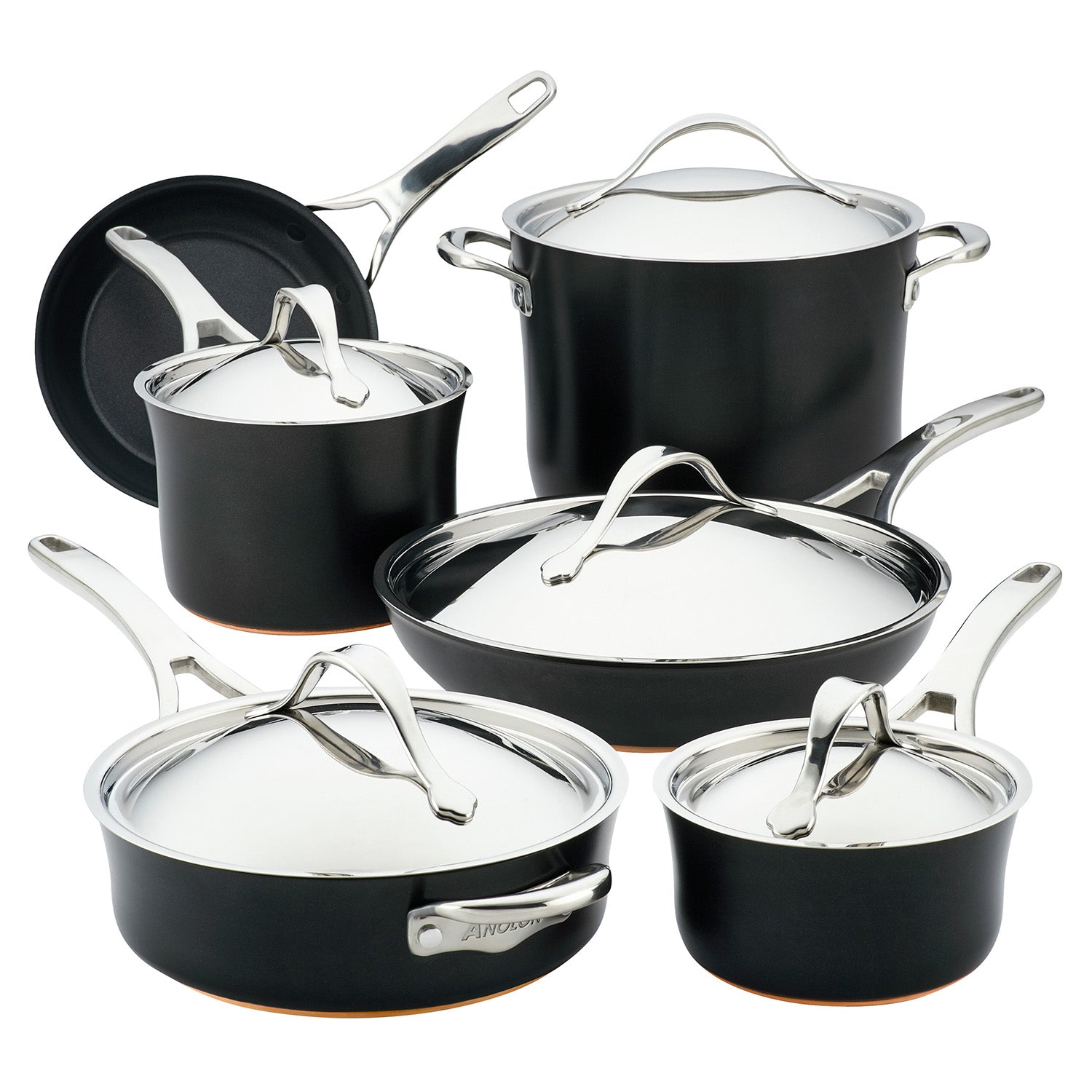 Anolon Nouvelle Copper Luxe Hard-Anodized Nonstick Cookware Set, 11-Piece, Onyx Online Sale